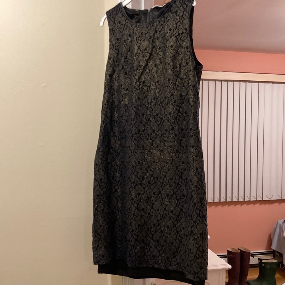 Tahari Gold and Black Lace Shift dress